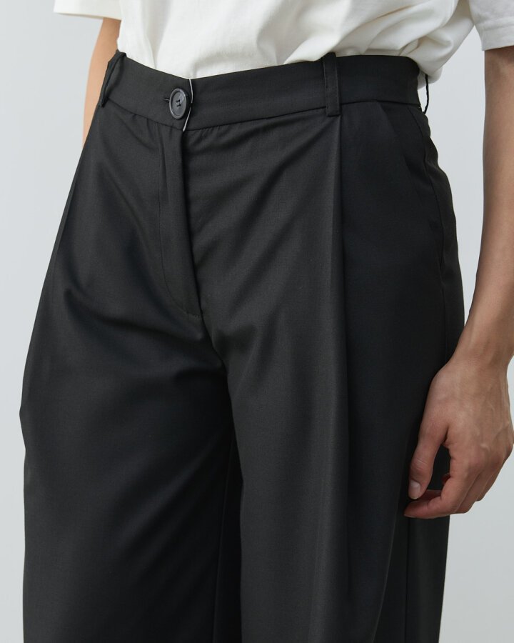 Tek Pileli Wide Leg Pantolon Siyah - Aybikestil (1)