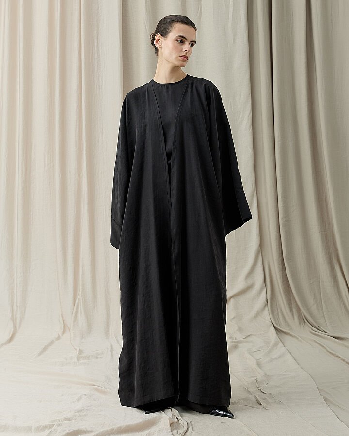 Tencel Diamond Kimono Abaya Siyah - Aybikestil (1)