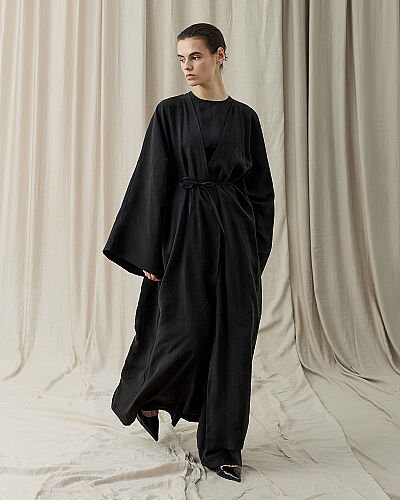 Tencel Diamond Kimono Abaya Siyah 