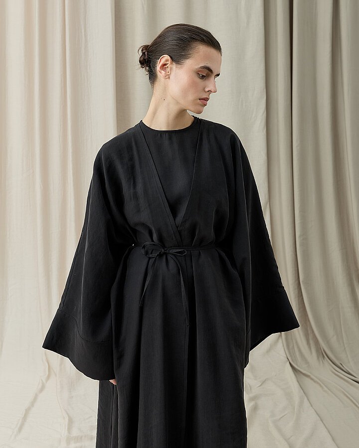 Tencel Diamond Kimono Abaya Siyah - Aybikestil (1)