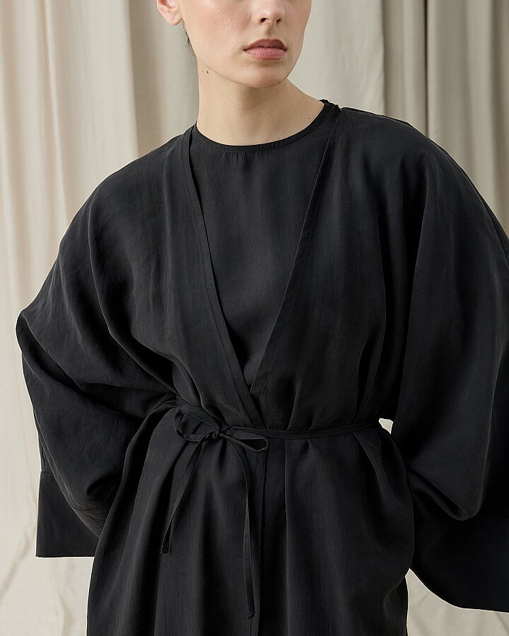 Tencel Diamond Kimono Abaya Siyah - Aybikestil (1)
