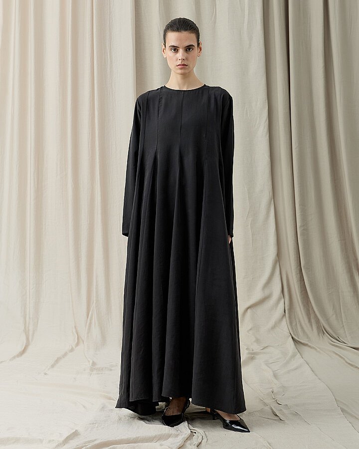 Tencel Godeli Elbise Siyah - Aybikestil (1)