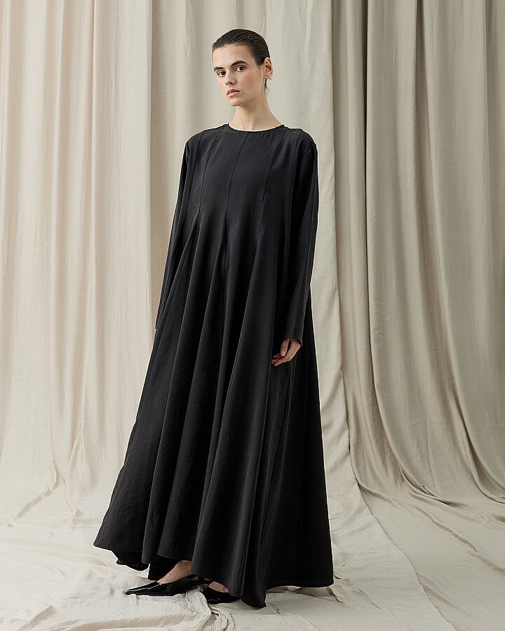 Tencel Godeli Elbise Siyah - Aybikestil (1)