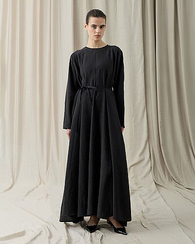 Tencel Godeli Elbise Siyah 