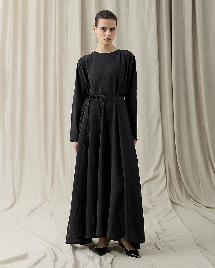 Tencel Godeli Elbise Siyah