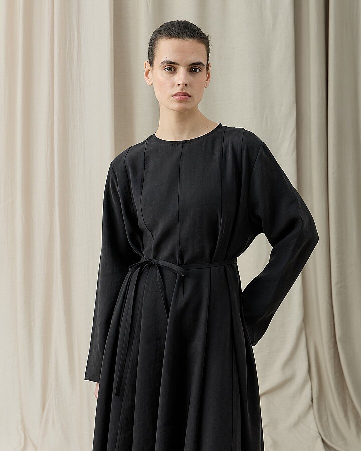 Tencel Godeli Elbise Siyah - Aybikestil (1)