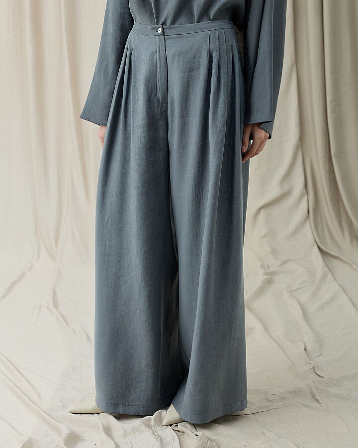 Tencel Küçük Pileli Bol Pantolon Nefti - Aybikestil (1)