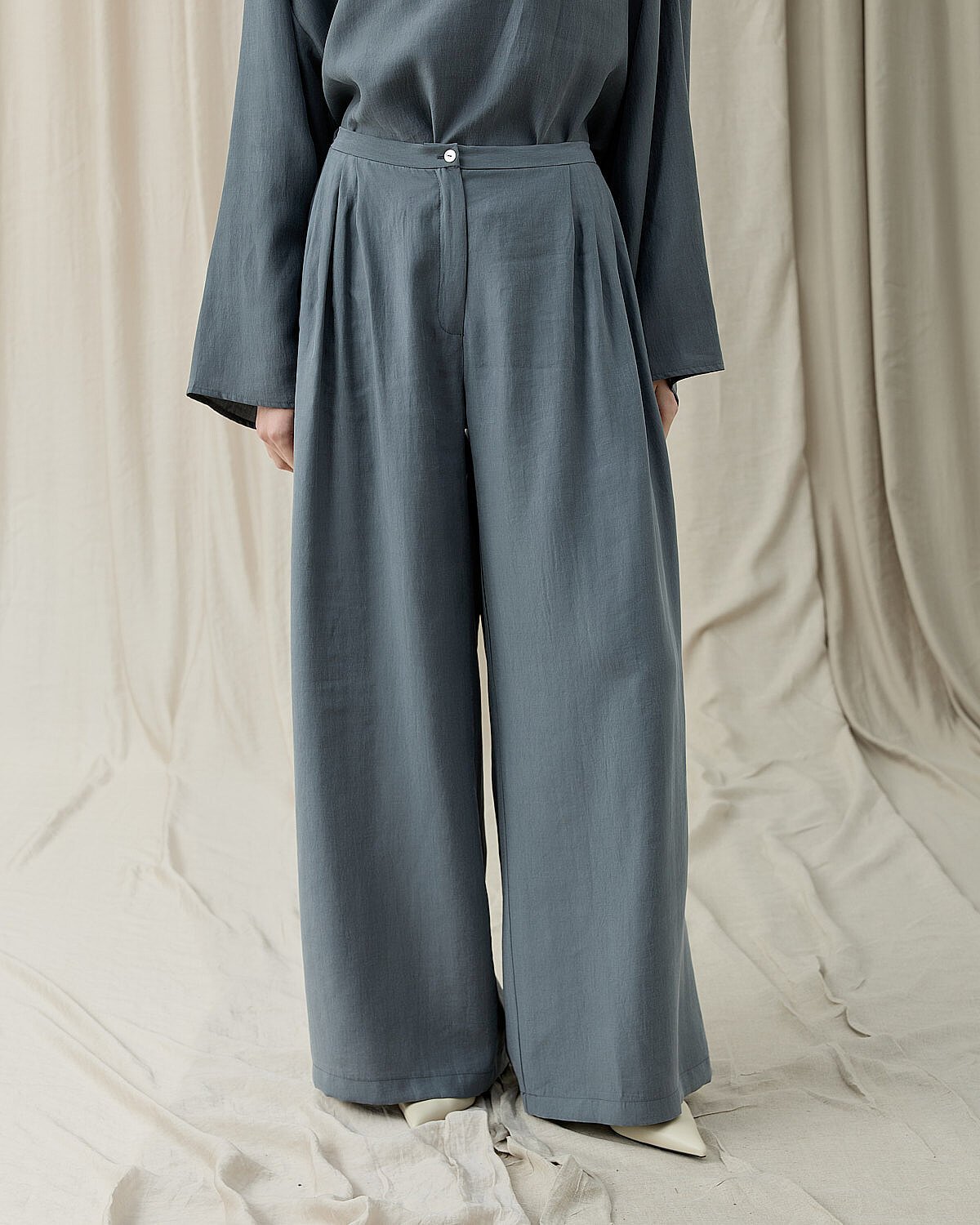 Tencel Küçük Pileli Bol Pantolon Nefti - Aybikestil