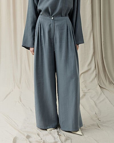 Tencel Küçük Pileli Bol Pantolon Nefti 