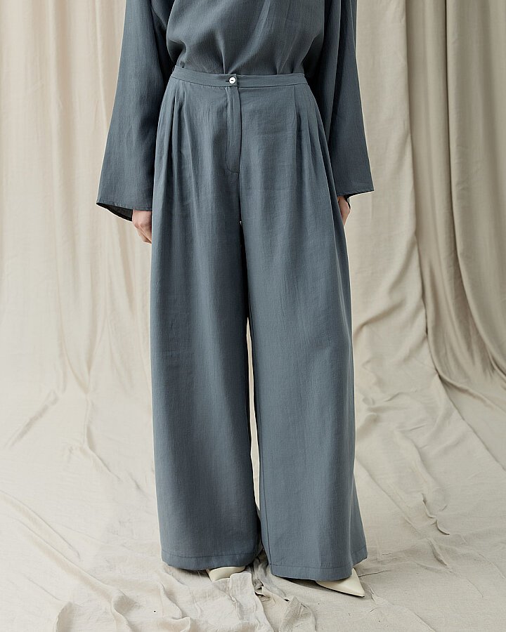 Tencel Küçük Pileli Bol Pantolon Nefti - Aybikestil