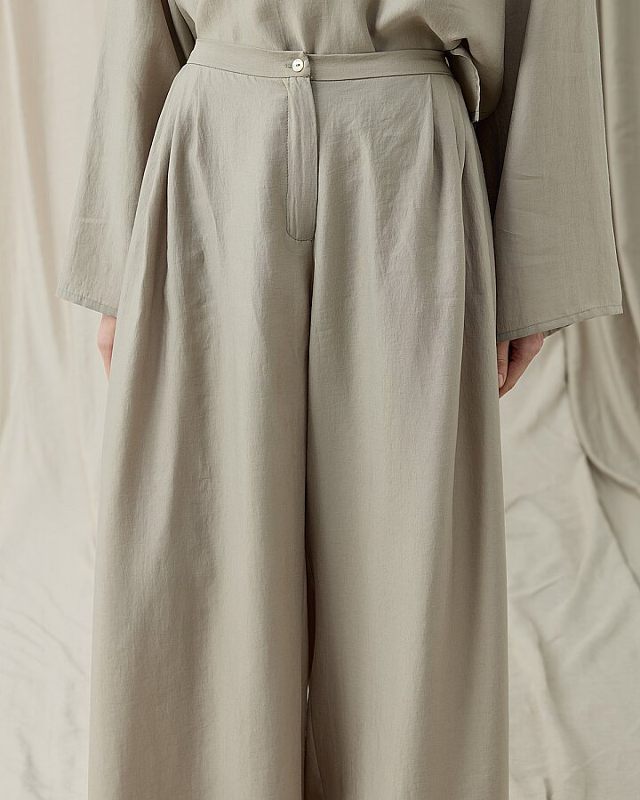 Tencel Küçük Pileli Bol Pantolon Taş - Aybikestil (1)