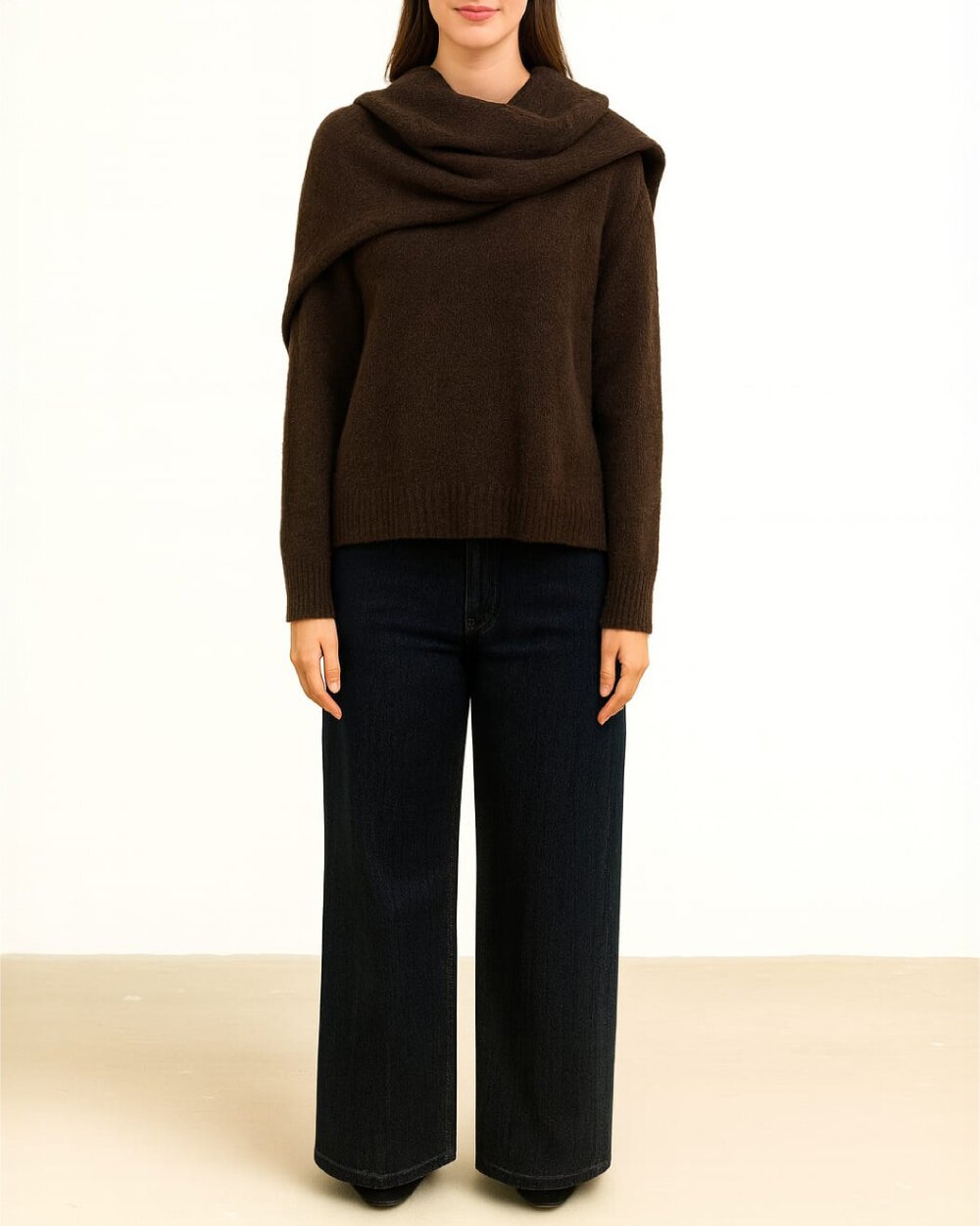 Triko Atkılı Minimal Kazak Acı Kahve - Aybikestil