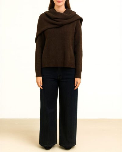 Triko Atkılı Minimal Kazak Acı Kahve 