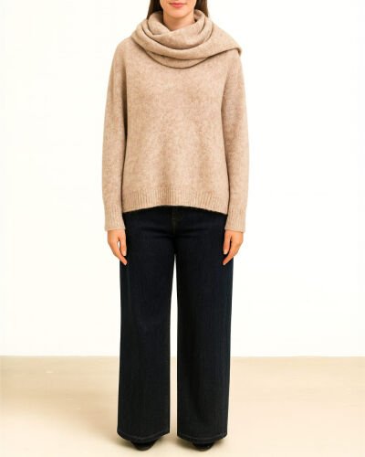 Triko Atkılı Minimal Kazak Bej 