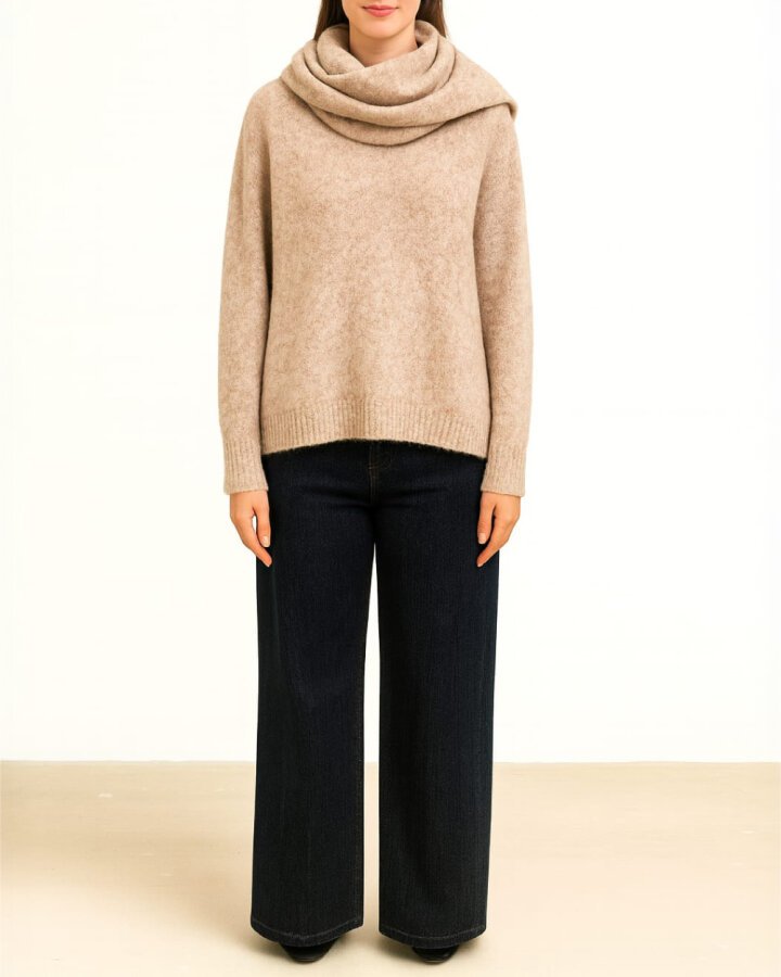 Triko Atkılı Minimal Kazak Bej - Aybikestil