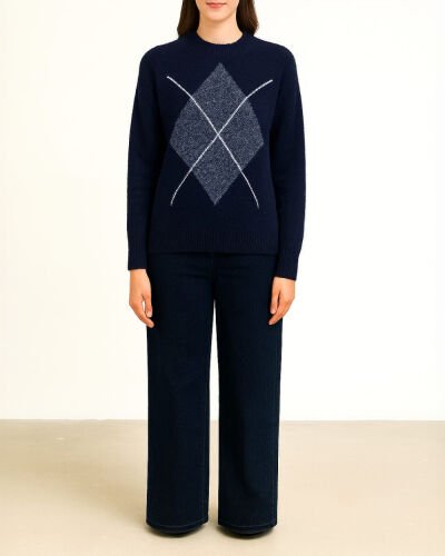 Triko Baklava Desen Kazak Lacivert 