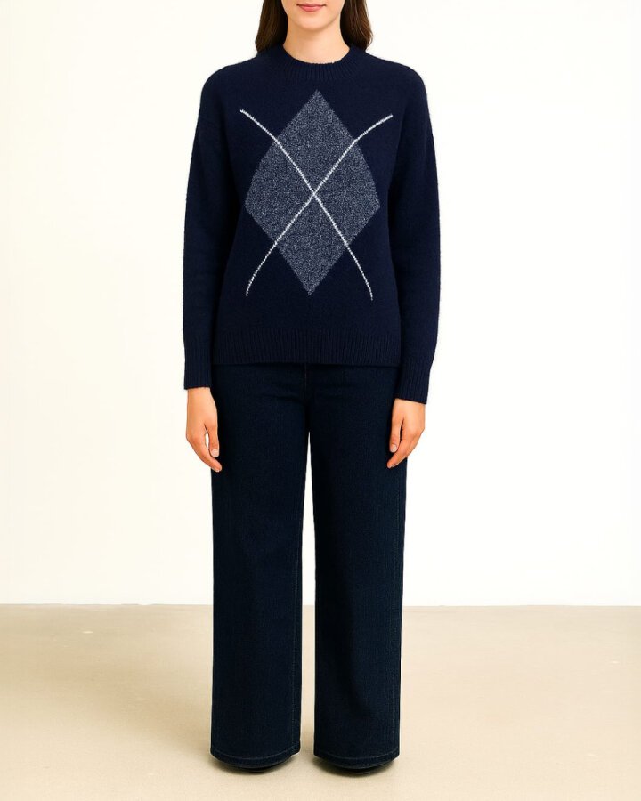 Triko Baklava Desen Kazak Lacivert - Aybikestil