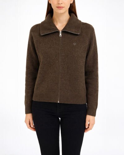 Triko Çift Fermuarlı Hırka Acı Kahve 