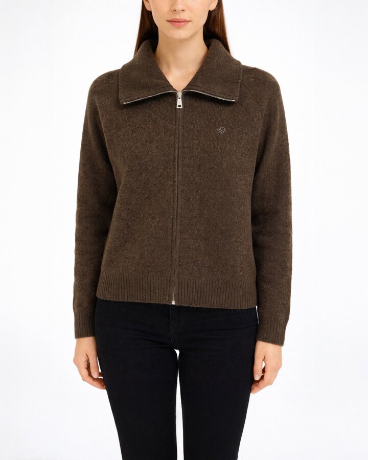 Triko Çift Fermuarlı Hırka Acı Kahve - Aybikestil