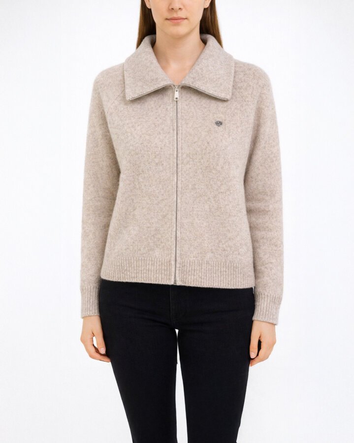 Triko Çift Fermuarlı Hırka Bej - Aybikestil