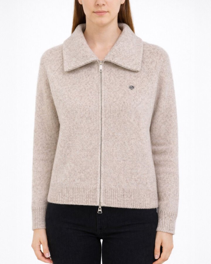 Triko Çift Fermuarlı Hırka Bej - Aybikestil