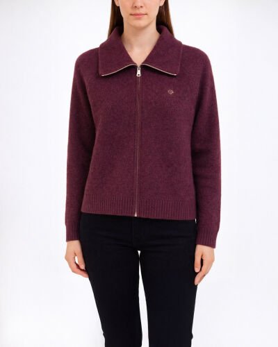 Triko Çift Fermuarlı Hırka Bordo 