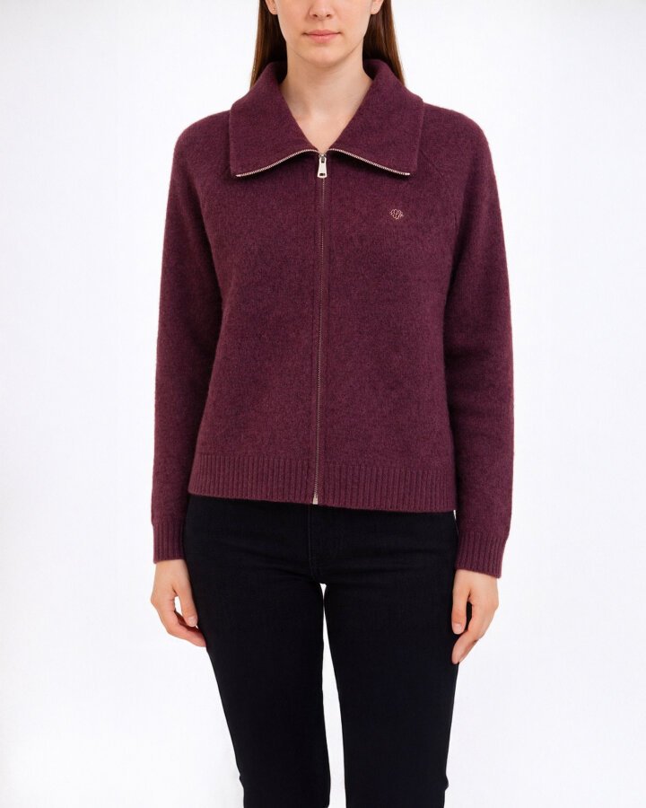 Triko Çift Fermuarlı Hırka Bordo - Aybikestil