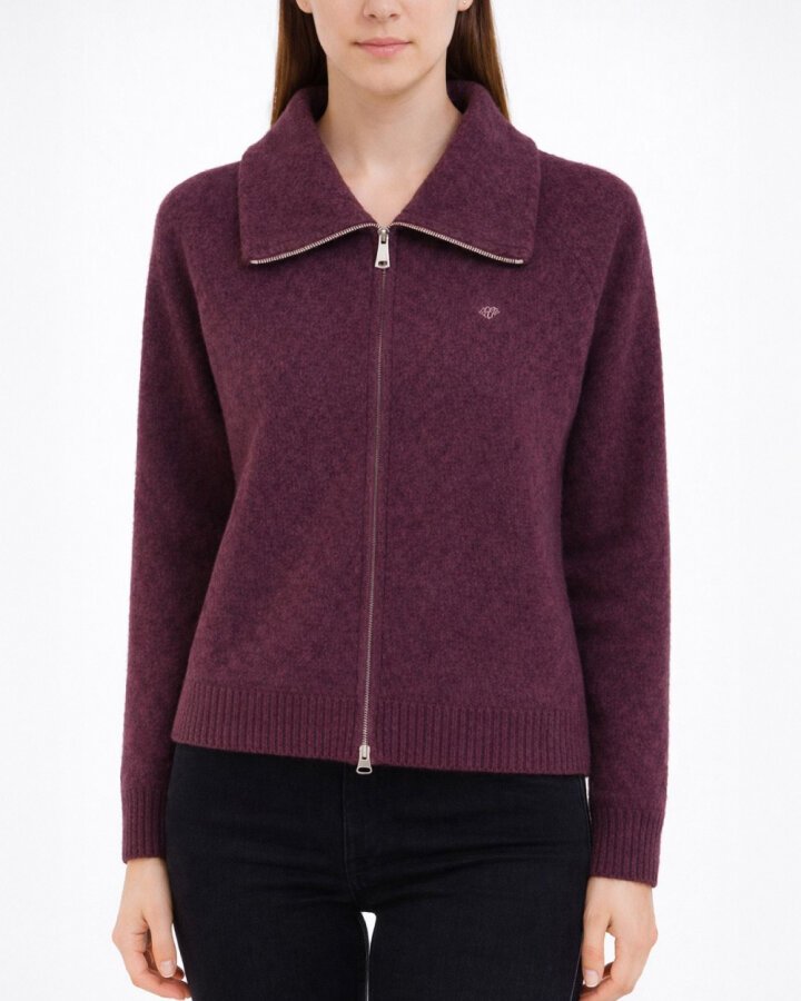 Triko Çift Fermuarlı Hırka Bordo - Aybikestil