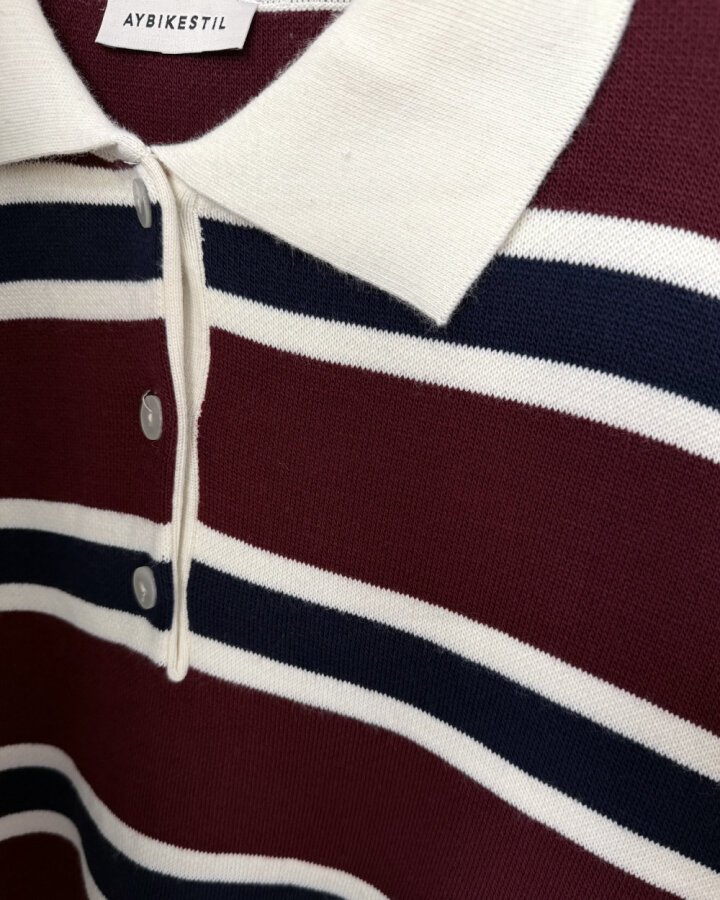 Triko Çizgili Polo Yaka Basic Kazak Bordo Çizgili - Aybikestil (1)