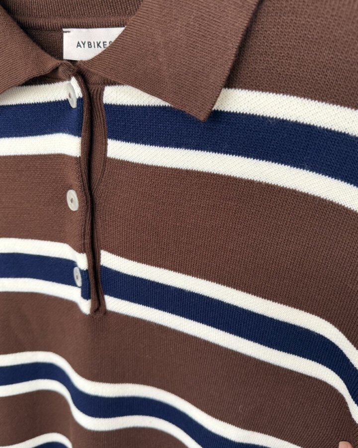 Triko Çizgili Polo Yaka Basic Kazak Kahverengi Çizgili - Aybikestil (1)
