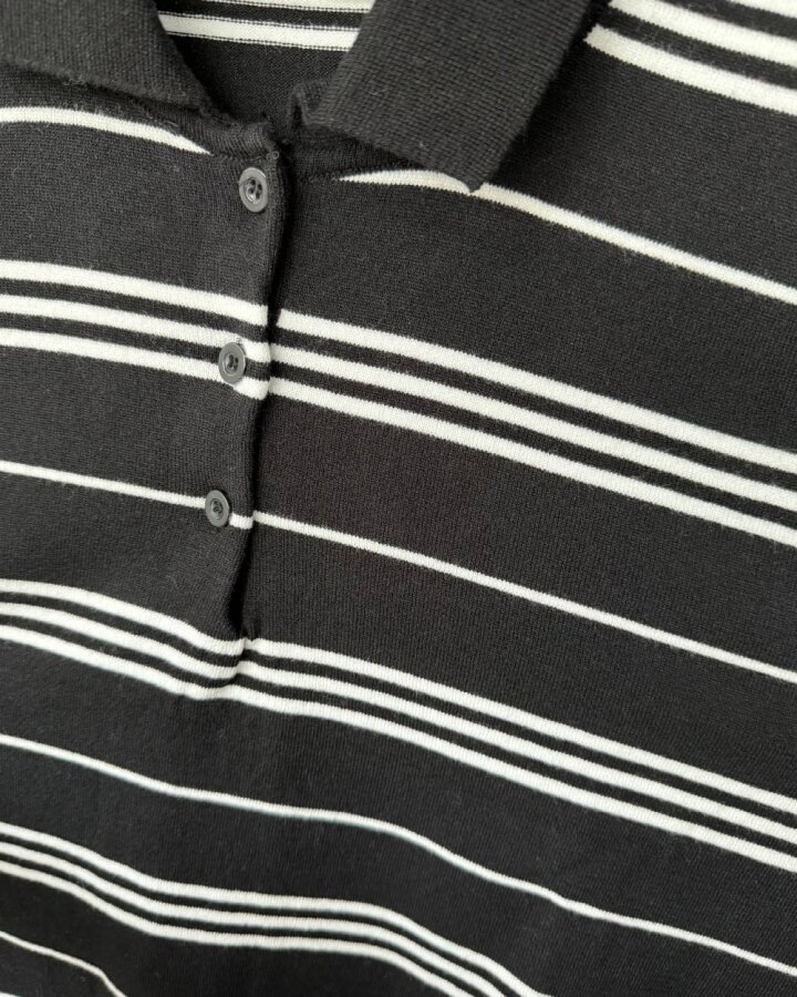 Triko Çizgili Polo Yaka Kazak Siyah Beyaz Çizgili - Aybikestil (1)