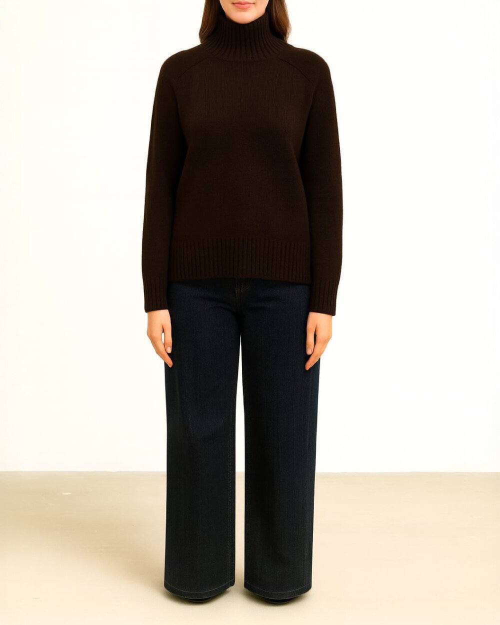 Triko Dik Yaka Basic Kazak Acı Kahve - Aybikestil