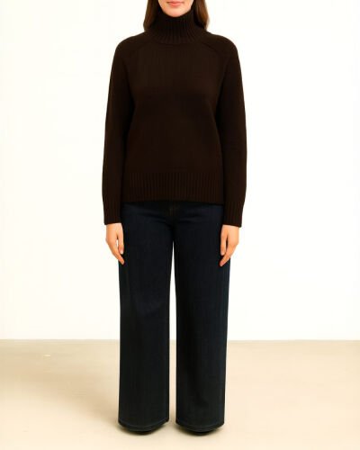 Triko Dik Yaka Basic Kazak Acı Kahve 