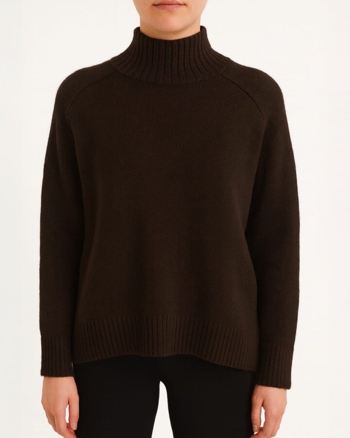 Triko Dik Yaka Basic Kazak Acı Kahve - Aybikestil