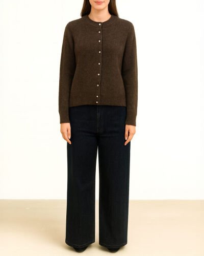 Triko Düğmeli Cute Hırka Acı Kahve 