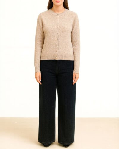 Triko Düğmeli Cute Hırka Bej 