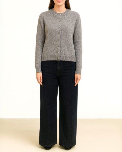 Triko Düğmeli Cute Hırka Gri 