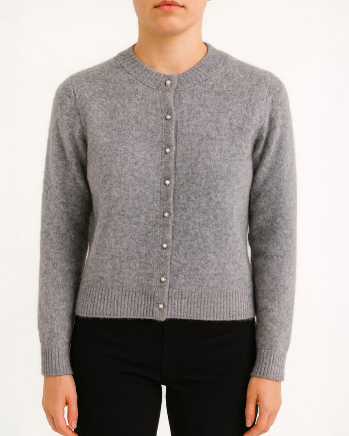 Triko Düğmeli Cute Hırka Gri - Aybikestil