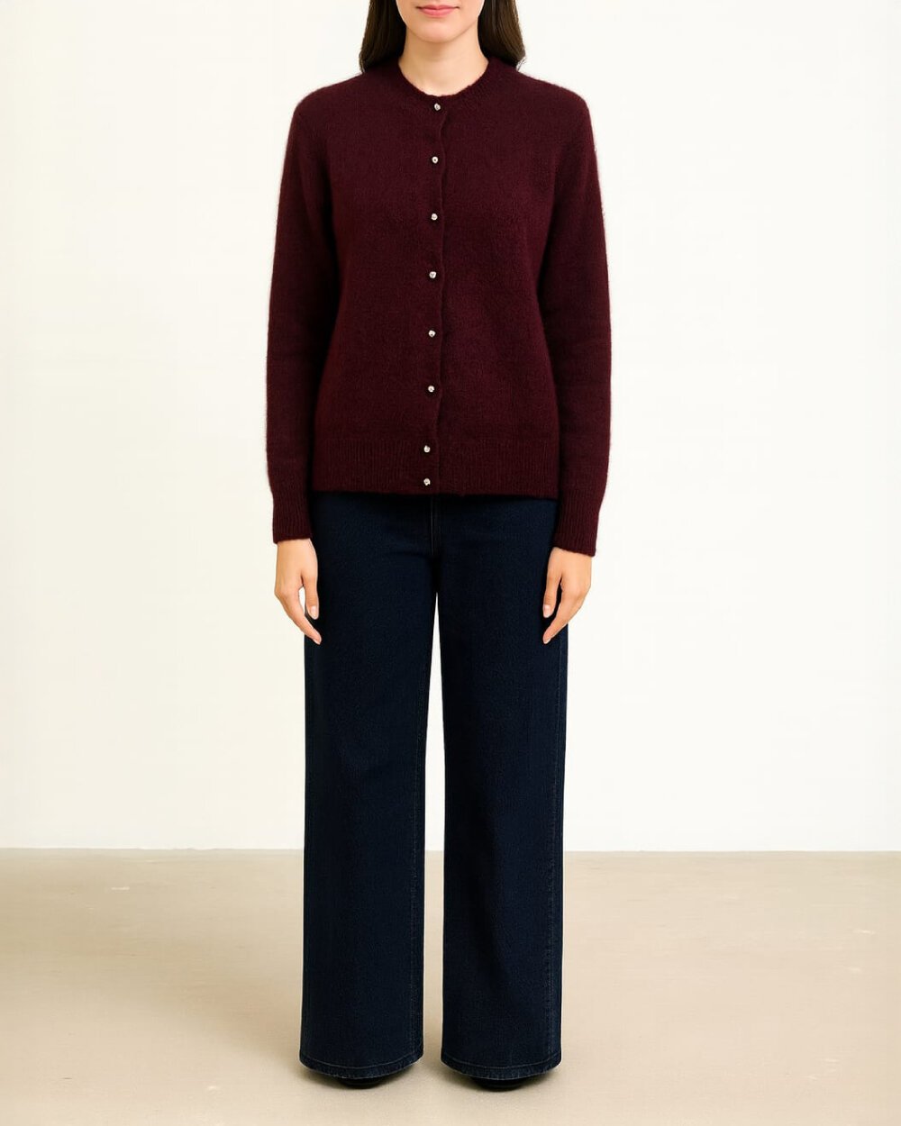 Triko Düğmeli Cute Hırka Mürdüm - Aybikestil