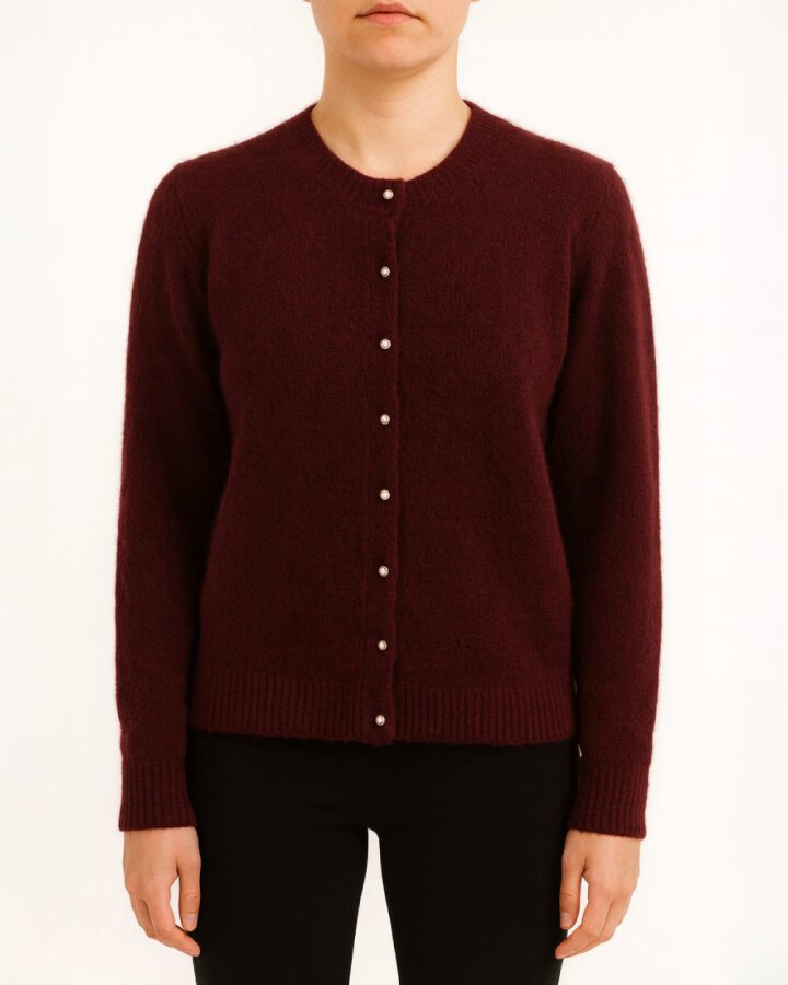 Triko Düğmeli Cute Hırka Mürdüm - Aybikestil