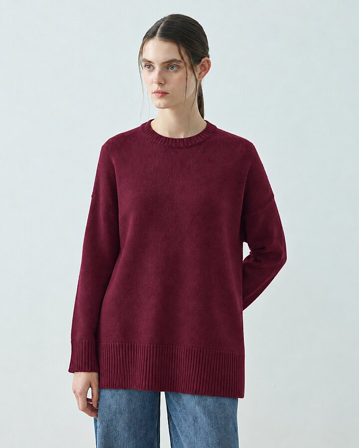 Triko Düz Basic Bisiklet Yaka Kazak Bordo - Aybikestil