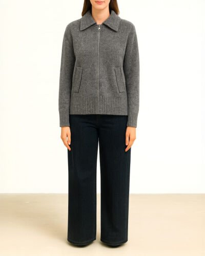 Triko Fermuarlı Oversize Yakalı Ceket Antrasit 