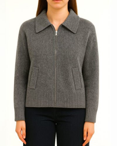 Triko Fermuarlı Oversize Yakalı Ceket Antrasit 