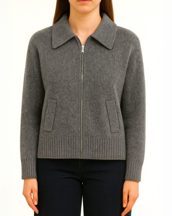 Triko Fermuarlı Oversize Yakalı Ceket Antrasit - Aybikestil