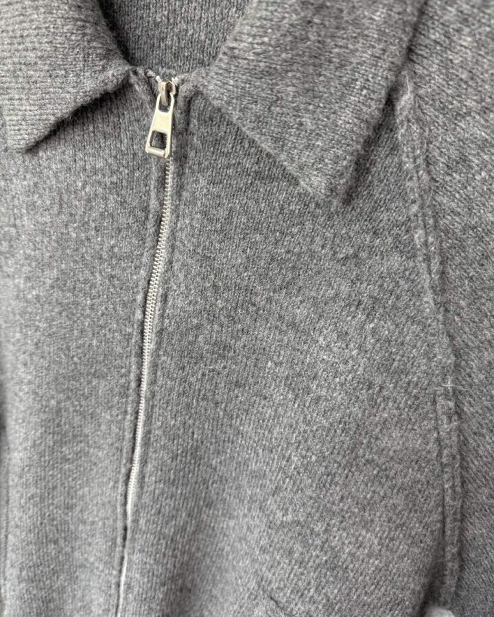 Triko Fermuarlı Oversize Yakalı Ceket Antrasit - Aybikestil (1)