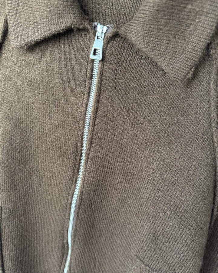 Triko Fermuarlı Oversize Yakalı Ceket Kahverengi - Aybikestil (1)