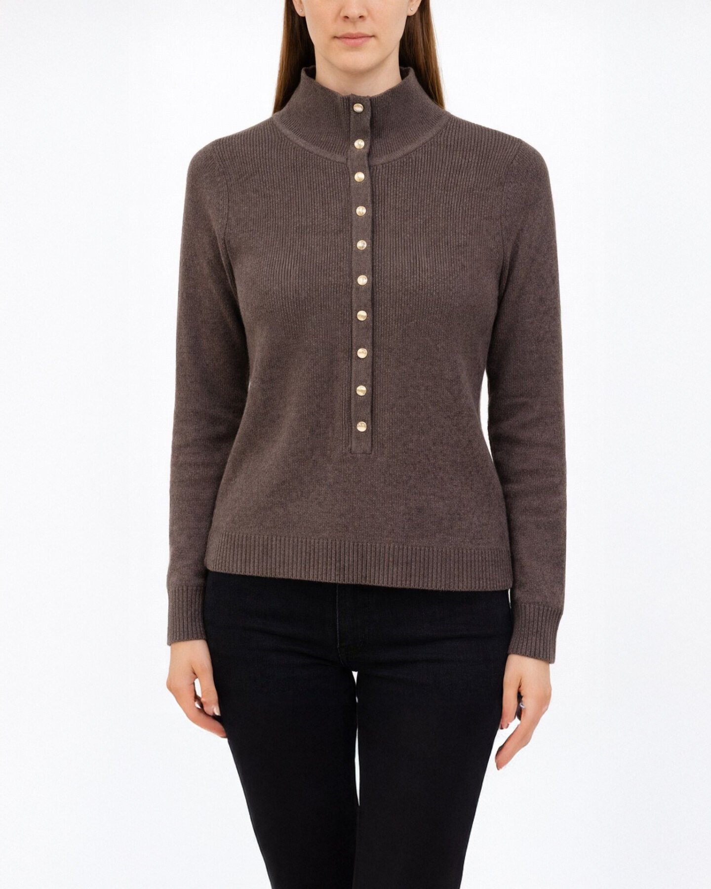 Triko Önden Çıt Çıtlı Fitilli Kazak Kahve - Aybikestil