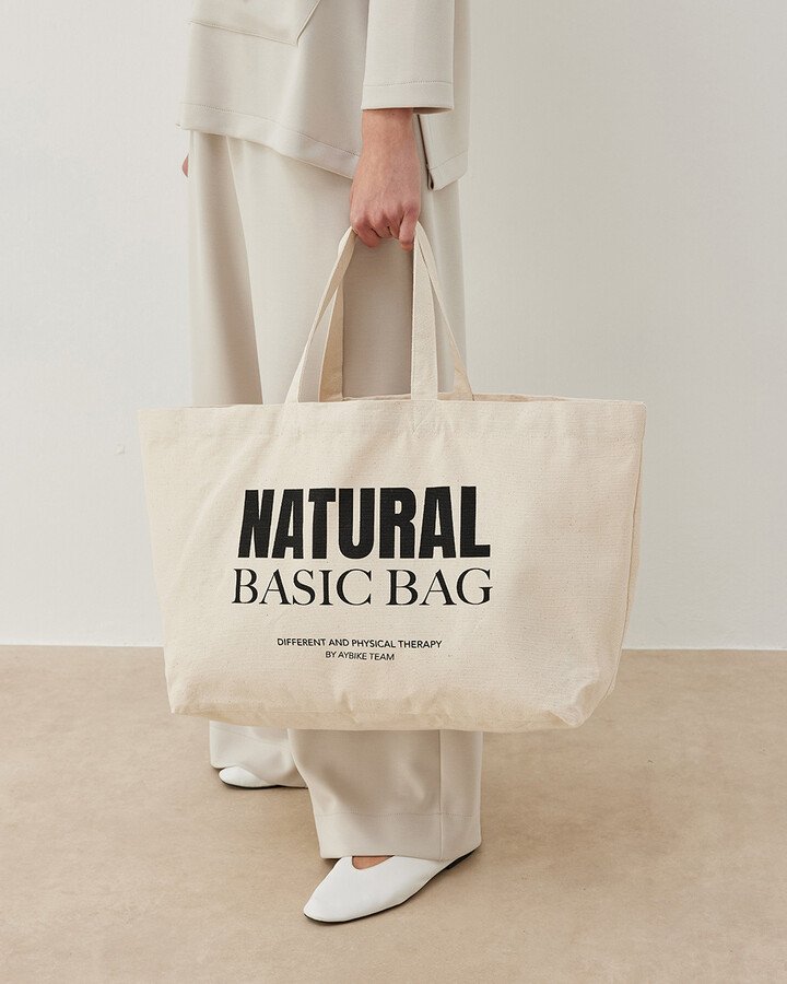 Baskılı Büyük Kanvas Shopper Çanta Natural - Aybikestil (1)