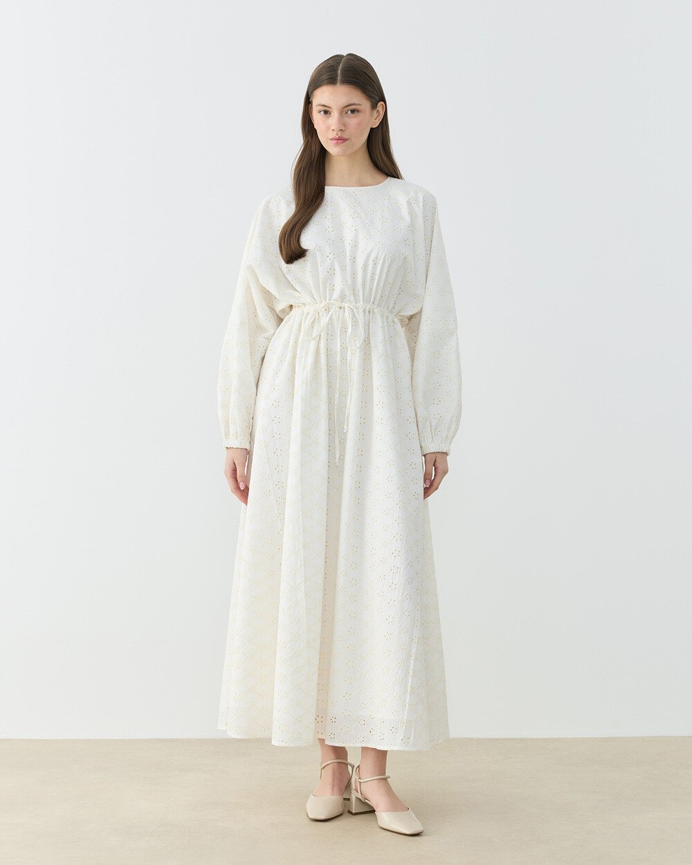 Brode Yarasa Kol Tünelli Elbise Natural - Aybikestil