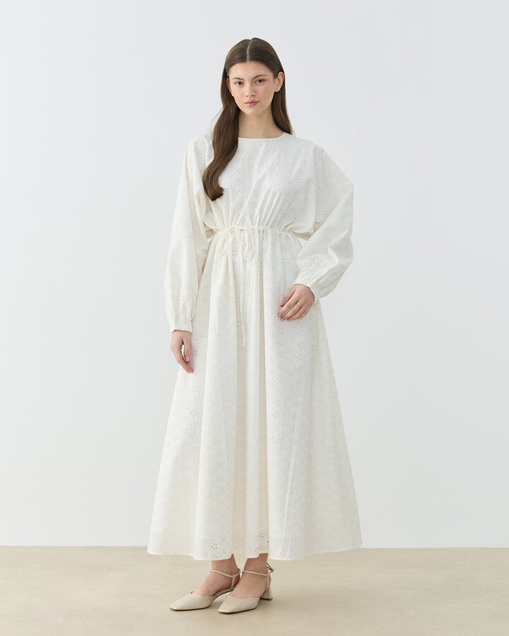 Brode Yarasa Kol Tünelli Elbise Natural - Aybikestil (1)